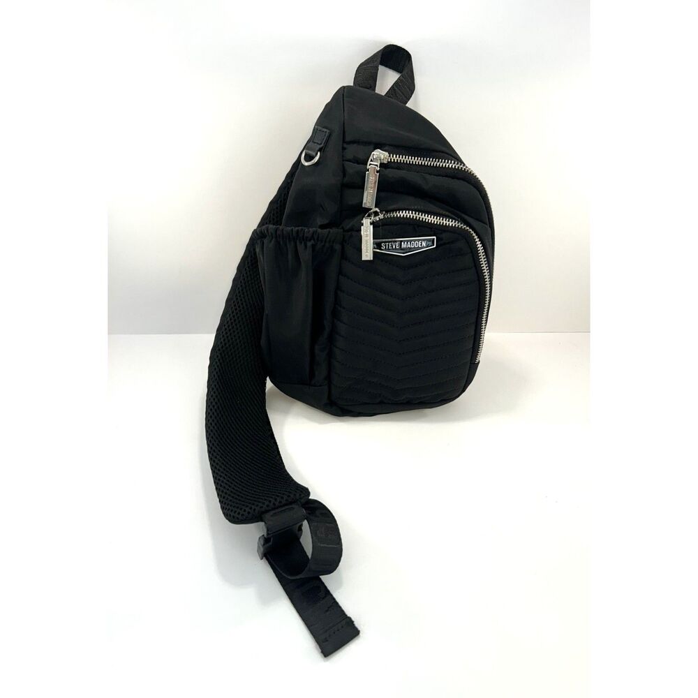 Steve Madden Aurora Quilted Nylon Sling Backpack Bag – Black